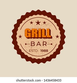 Grill bar - lettering badge design. Vector illustration.