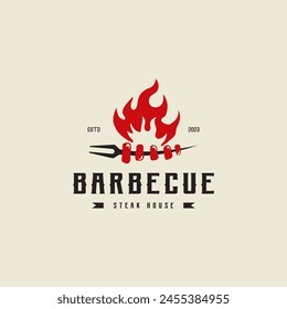 Grill and bar logo design with fire,fork and spatula for barbecue restaurant 3