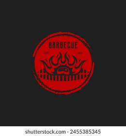 Grill and bar logo design with fire,fork and spatula for barbecue restaurant