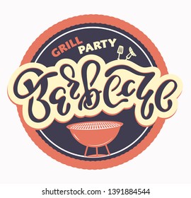 Grill Barbecue BBQ - cute retro lettering label art banner poster - hand drawn doodle label