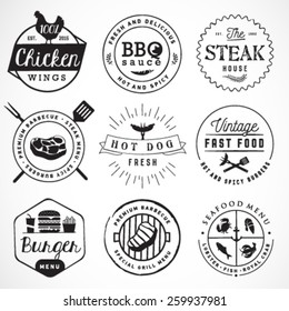 Grill, Barbecue, Burger, Hot Dog, Seafood Design Elements in Vintage Style