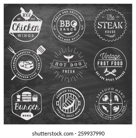 Grill, Barbecue, Burger, Hot Dog, Illustrations on Chalkboard