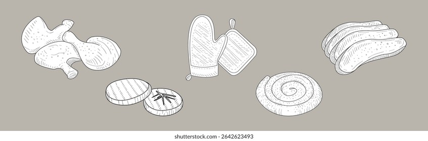 Grill and Barbecue Cookout Element and Object Vector Set