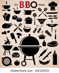 Grill, barbecue icon set on bright, neutral background. Vector art.