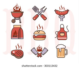 Grill Or Barbecue Icons Set, color