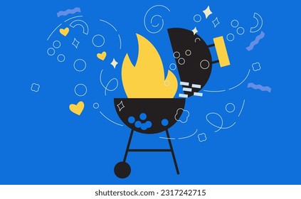 Grill barbecue illustration. BBQ party invitation for summer outdoor picnic. Simple, geometric, modern style. BBQ picnic concept. 