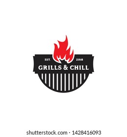 Grill barbecue logo design inspiration vector template