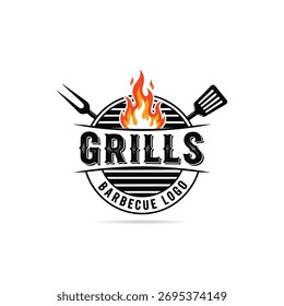 Parrilla de barbacoa Logo Vector. Vector de Símbolo de Cocina de Fuego