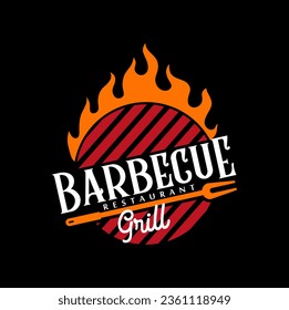 grill barbecue logo vintage. retro grilled barbecue food vector illustration 