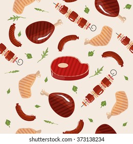 Grill Barbecue Meat Seamless Pattern. Vector illustration in flat style