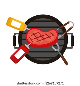 grill barbecue meat steak sauces and fork