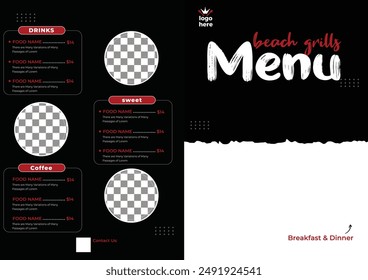 Parrilla barbacoa menú restaurantes, comida a la parrilla Vector restaurante folleto, diseño de menú. Plantilla de Vector con gráfico a mano. Comida para volantes, Profesional de Steakhouse, cartel, anuncio