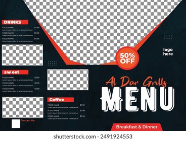 Parrilla barbacoa menú restaurantes, comida a la parrilla Vector restaurante folleto, diseño de menú. Plantilla de Vector con gráfico a mano. Comida para volantes, Profesional de Steakhouse, cartel, anuncio