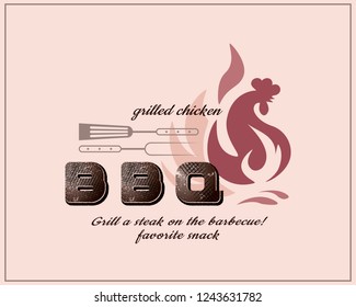 Grill or barbecue styling lettering. Fried food on fire and coals in the form of letters. For menu design, party 
invitations and discount banners.