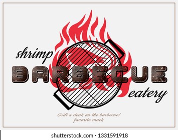 Grill or barbecue styling lettering. Fried food on fire and coals in the form of letters. For menu design, party 
invitations and discount banners.