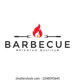 Grill Barbeque barbecue bbq with fork and fire logo design template