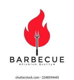Grill Barbeque barbecue bbq with fork and fire logo design template