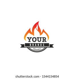 Grill barbeque bbq logo template with fire icon concept