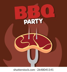 Grill Barbeque invitation party barbecue bbq with fork and fire flame Logo design
