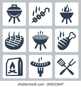 Grill and barbeque related vector icons set