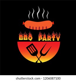 Grill barbeque vintage logo design, BBQ party poster vector illustration – grill sausage symbol barbecue time