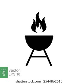 Icono de barbacoa a la parrilla. Barbacoa, barbacoa, fiesta de verano, fuego y humo, símbolo de silueta, retro, carne de cocina, concepto de comida. Estilo plano simple. Ilustración vectorial aislada sobre fondo blanco. EPS 10.