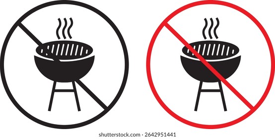 Grill BBQ icon set. barbecue with fire sign, Informational sign. No grill signs and symbol vector symbol design,

