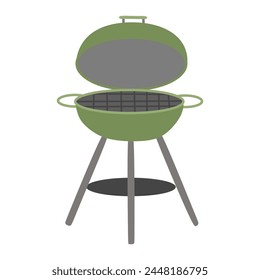 Barbacoa de parrilla aislada sobre fondo blanco. Elemento de barbacoa de brasero mangal para cocina al aire libre de verano. Ilustración plana de Vector. Equipo de picnic de estilo de dibujos animados para asar carne y comidas.