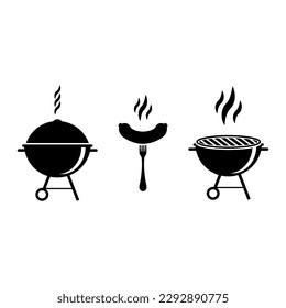 Grill BBQ on a fork icon set vector illustration design isolated