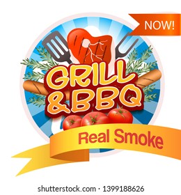 Grill And BBQ Round Badge. Logo, Banner Or Label Template Isolated On White