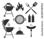 Grill or bbq set icons. Grill or barbecue symbols isolated on white background. Vector illustration