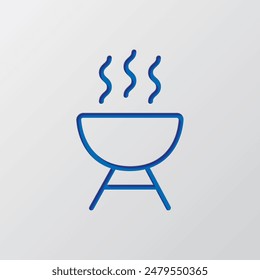 Grill, BBQ simple icon vector. Flat design. Paper cut design. Cutted blue symbol with shadow. Gray background.ai