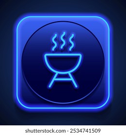 Parrilla, barbacoa simple icono de Vector. Diseño plano. Estilo de neón azul en el Botón. Con shadow.ai