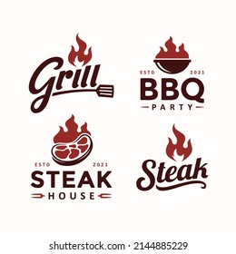 Grill BBQ Steak logo design template set