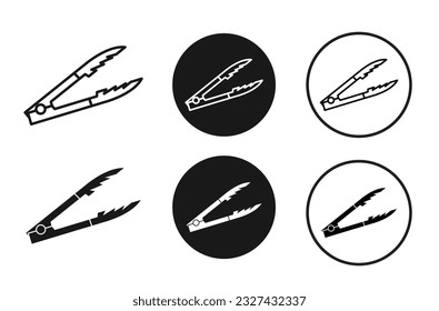 Grill bbq tong icon set. Kitchen tongs or clamp symbol for grill meat. 