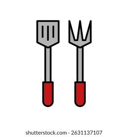 Grill BBQ Utensils Icons Set. Spatula, tongs, fork, brush, and more. Editable stroke