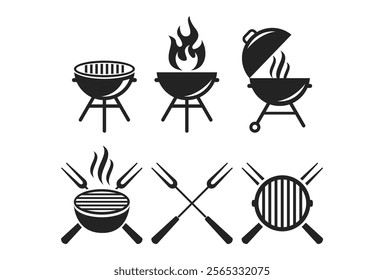 Grill bbq vector icon set. logo design template illustration inspirations