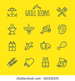 Grill and BBQ vector line icons set