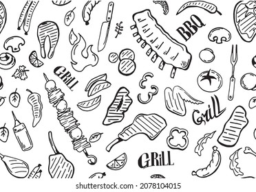 Grill BBQ. vector seamless pattern