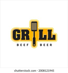 Grill Beef and Beer logo design in yellow