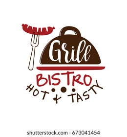 Grill bistro hot and tasty logo template hand drawn colorful vector Illustration
