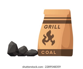 Grill black coal in paper bag retail product vector illustration isolated on white background