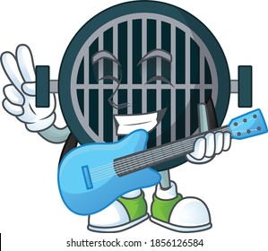 Grill cartoon character style plays music with a guitar. Vector illustration