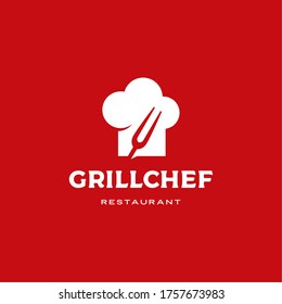 grill chef hat restaurant logo vector icon illustration	