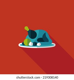 Grill chicken flat icon with long shadow,eps10