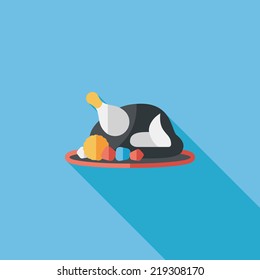Grill chicken flat icon with long shadow,eps10
