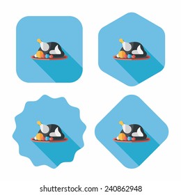 Grill chicken flat icon with long shadow, eps10