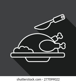 Grill chicken flat icon with long shadow, line icon