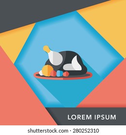 Grill chicken flat icon with long shadow,eps10