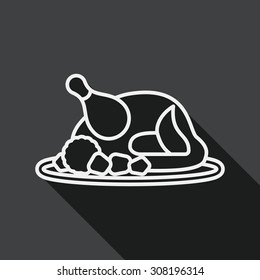 Grill chicken flat icon with long shadow, line icon